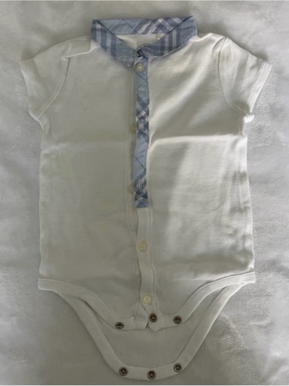 Burberry White One-Piece with Blue Plaid Trim